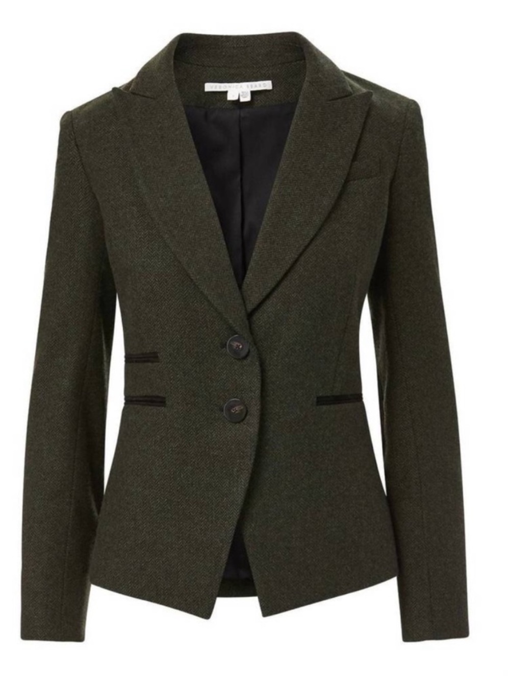 $678 VERONICA BEARD | Somner Green black suede Herringbone Tweed Dickey Jacket 4